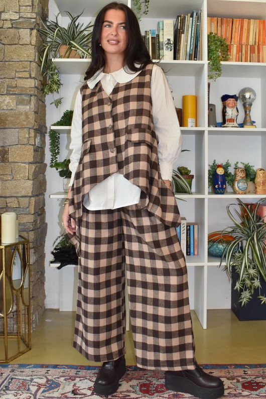 Nora Brushed Cotton Gingham Kick Pant Coffee Bean